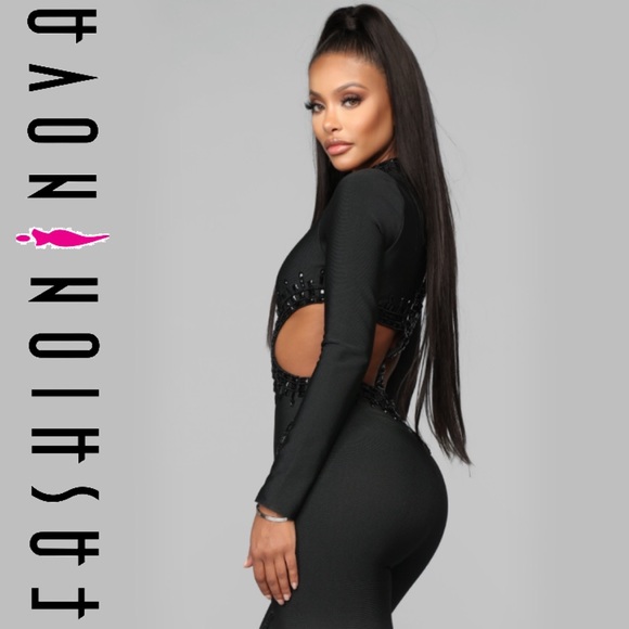 Jewel Embellishment Body Con Jumpsuit - Picture 5 of 6